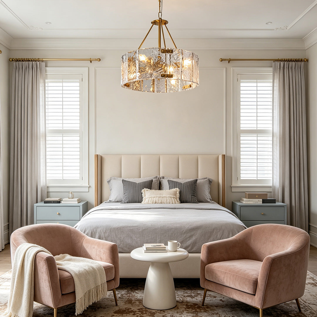 Modern Drum Chandelier Ripple Glass Ceiling Light