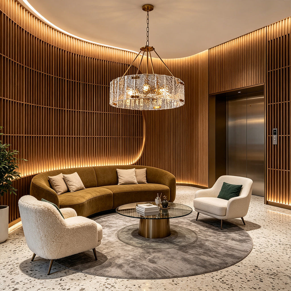 Modern Drum Chandelier Ripple Glass Ceiling Light