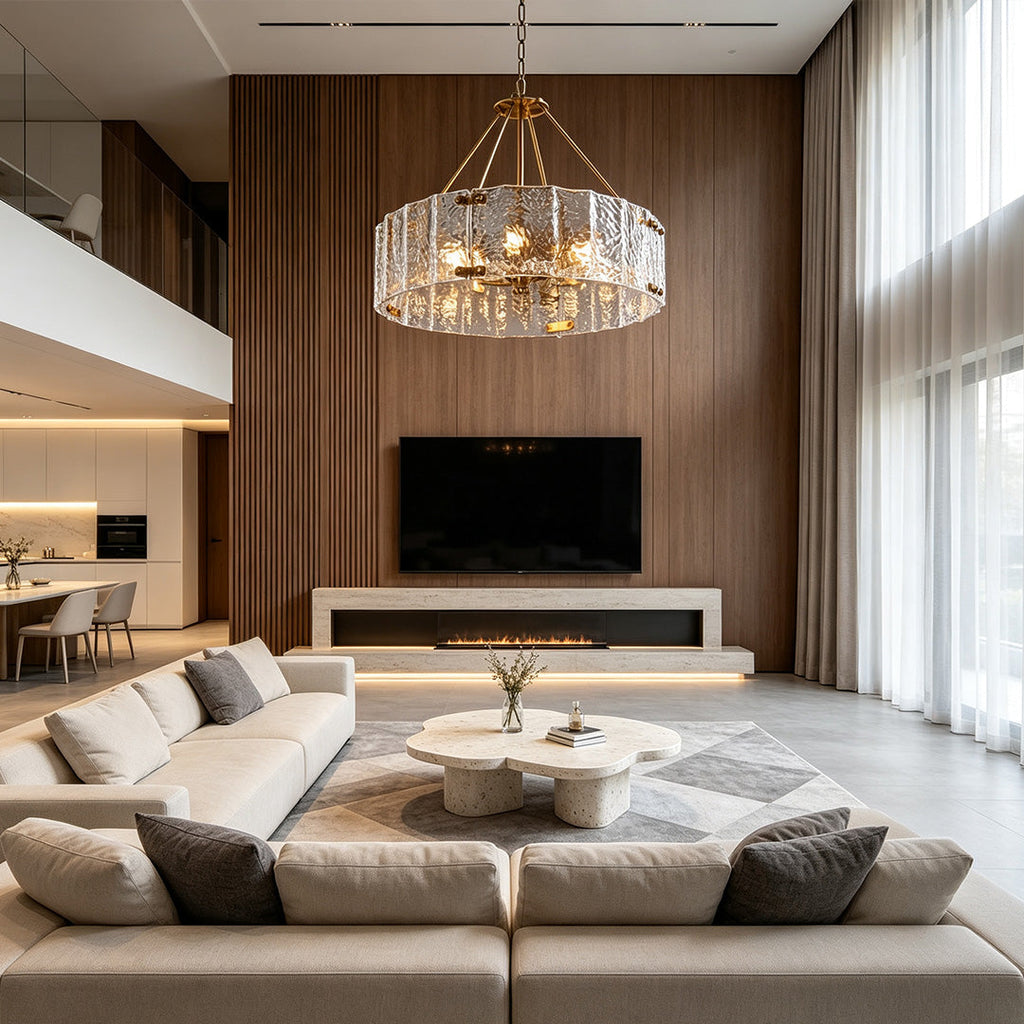 Modern Drum Chandelier Ripple Glass Ceiling Light