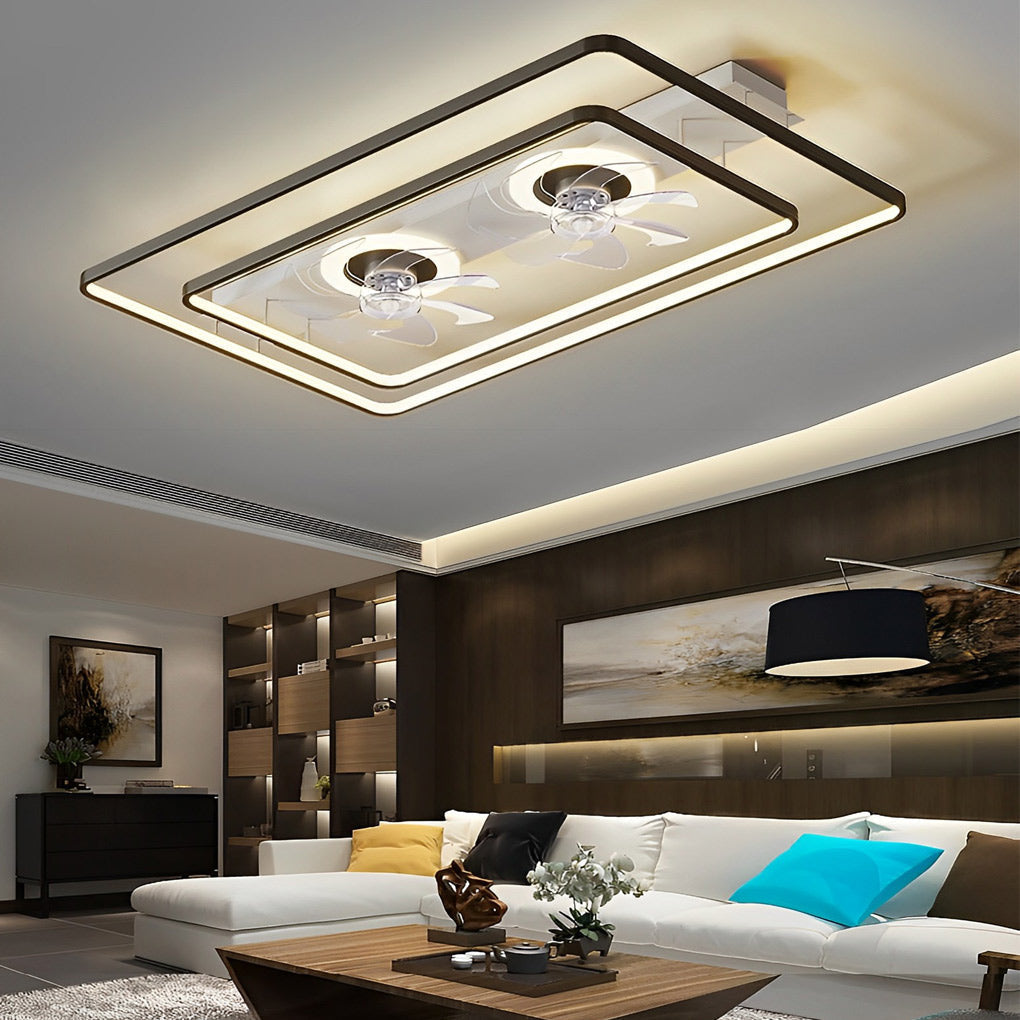 Dual Head Ceiling Fan with LED Light - Rectangular Transparent Blade Design