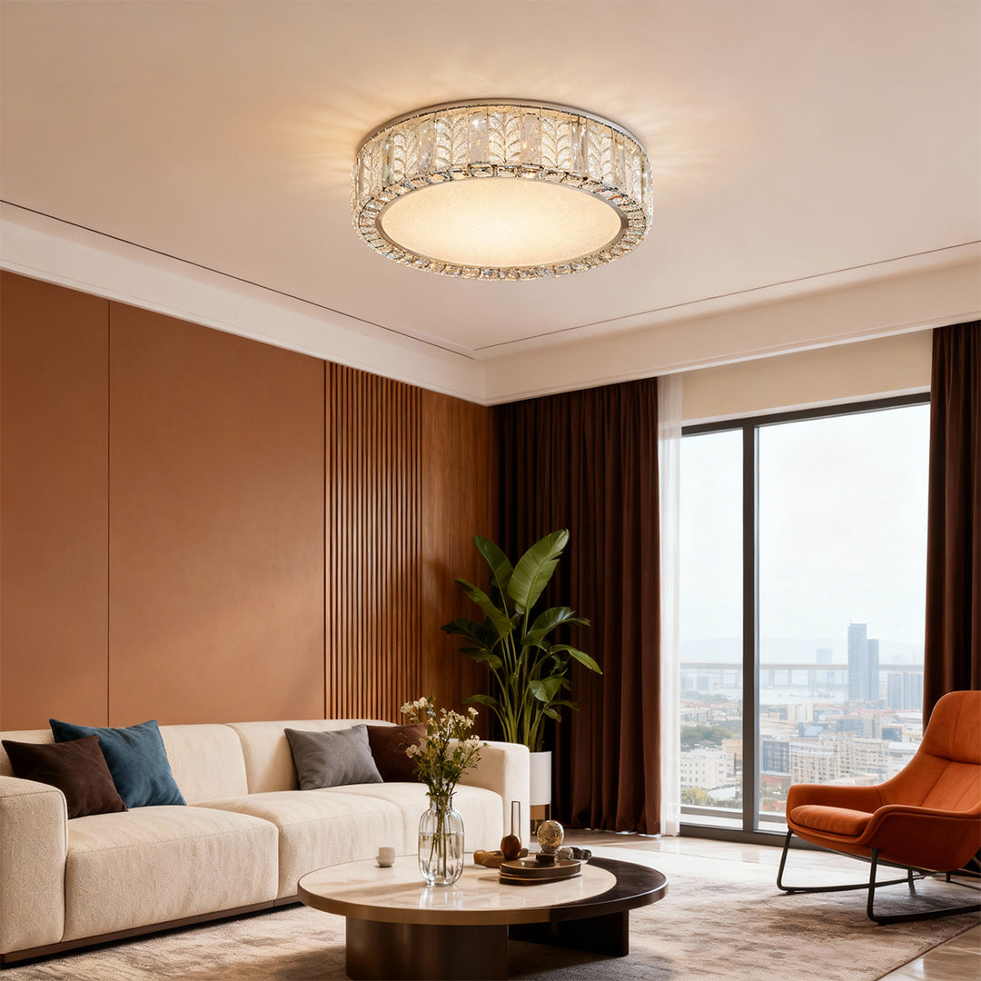 Modern Gold Flush Mount LED Round Crystal Light