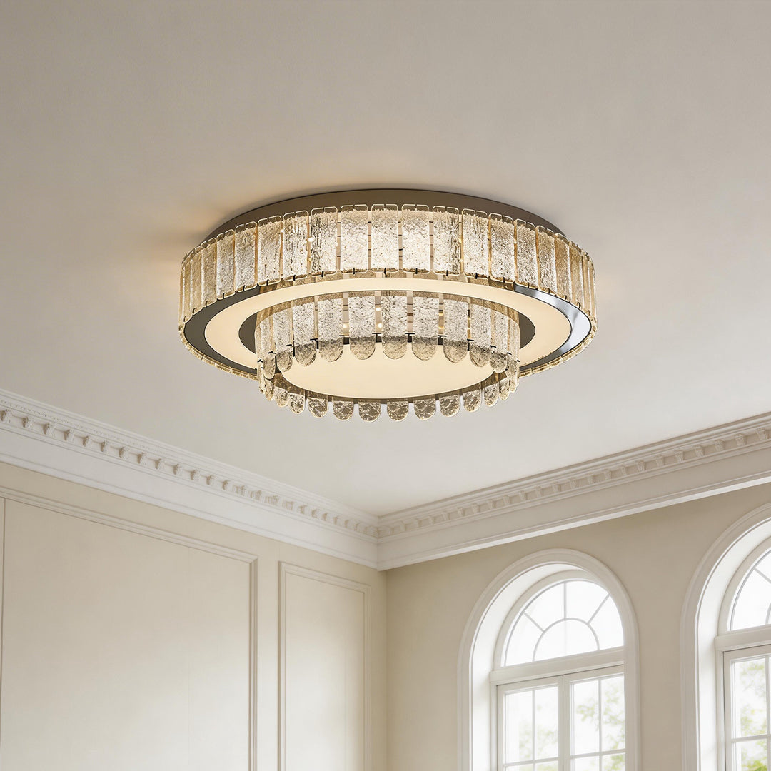 Modern Crystal Flush Mount Light Fixture - Luxury Ceiling Lighting, Elegant Home Decor, Contemporary Design, Bright Illumination