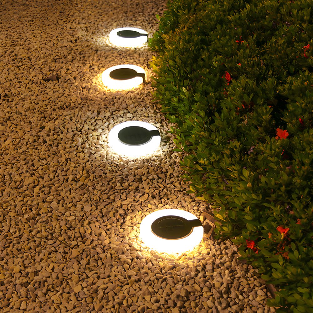 Modern Foldable Solar Deck Lights - 4Pcs Round Outdoor Disk Lighting Set
