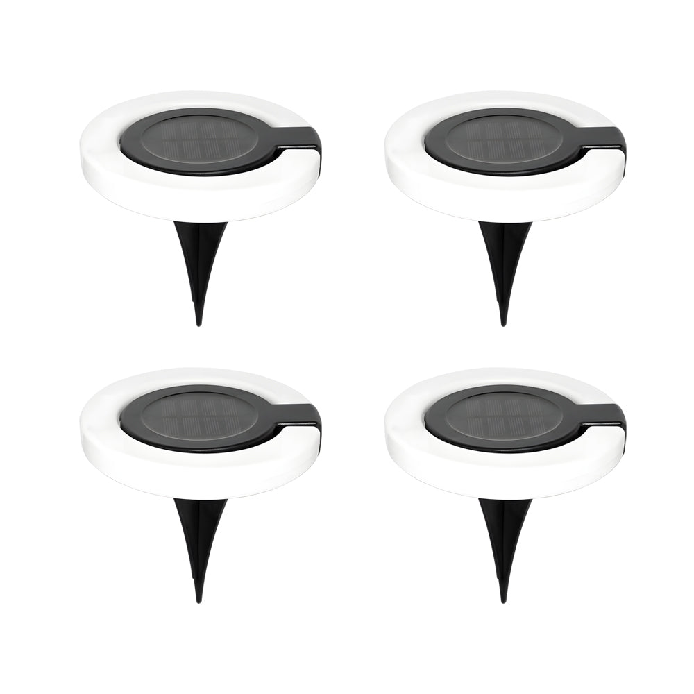 Modern Foldable Solar Deck Lights - 4Pcs Round Outdoor Disk Lighting Set