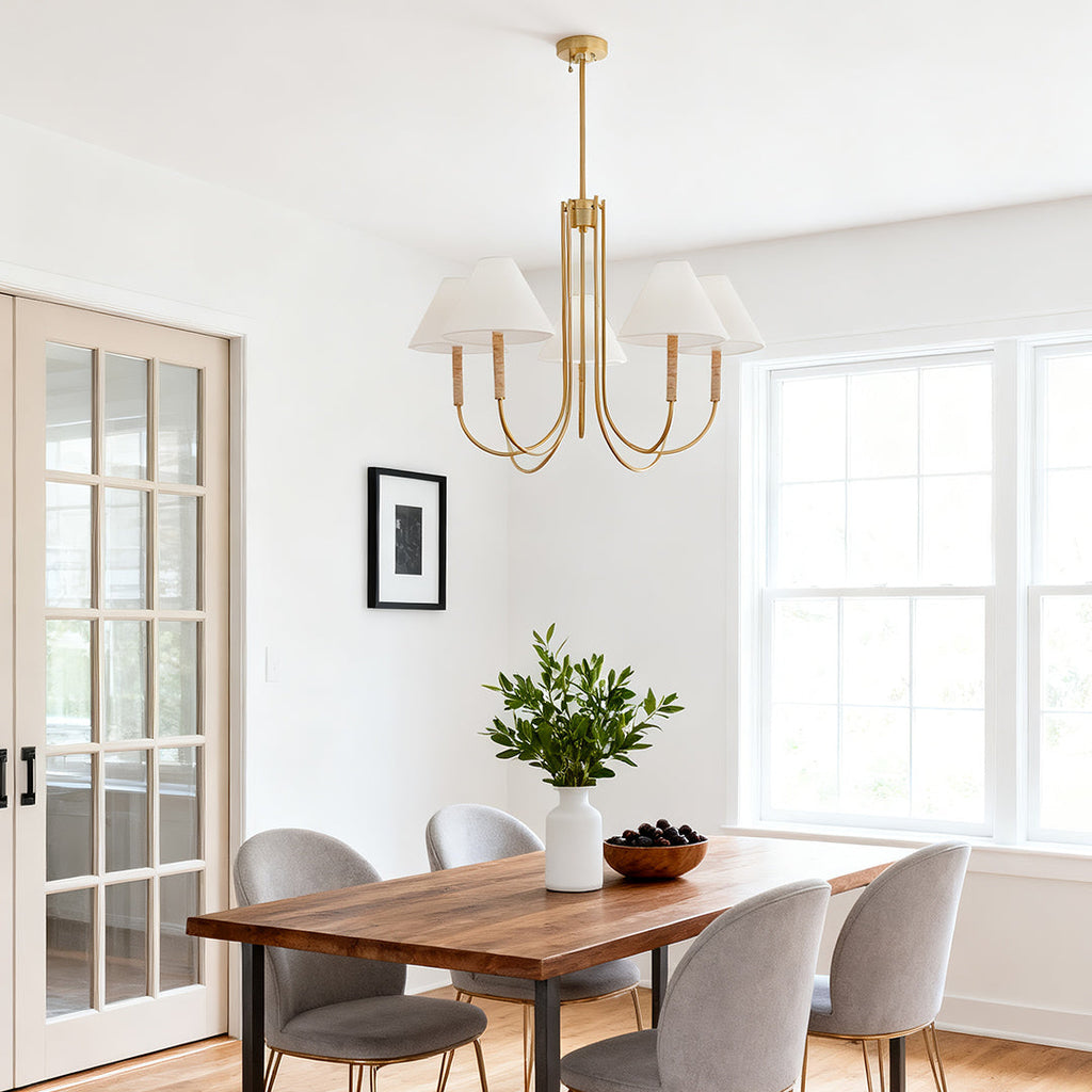 Gold Fabric Cloth Shade Chandelier Ceiling Light