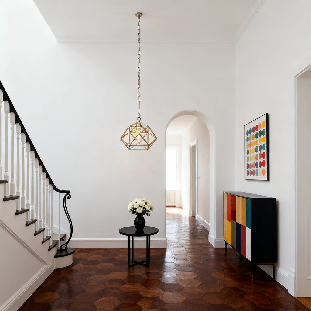Gold Metal Pendant Light Adjustable Chain Chic Geometric Ceiling Fixture