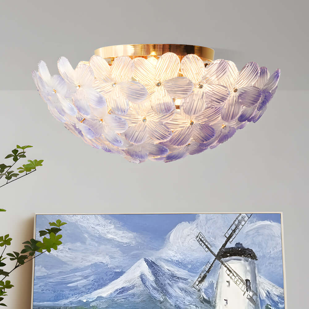 French Petal Glass Semi Flush Mount Ceiling Light