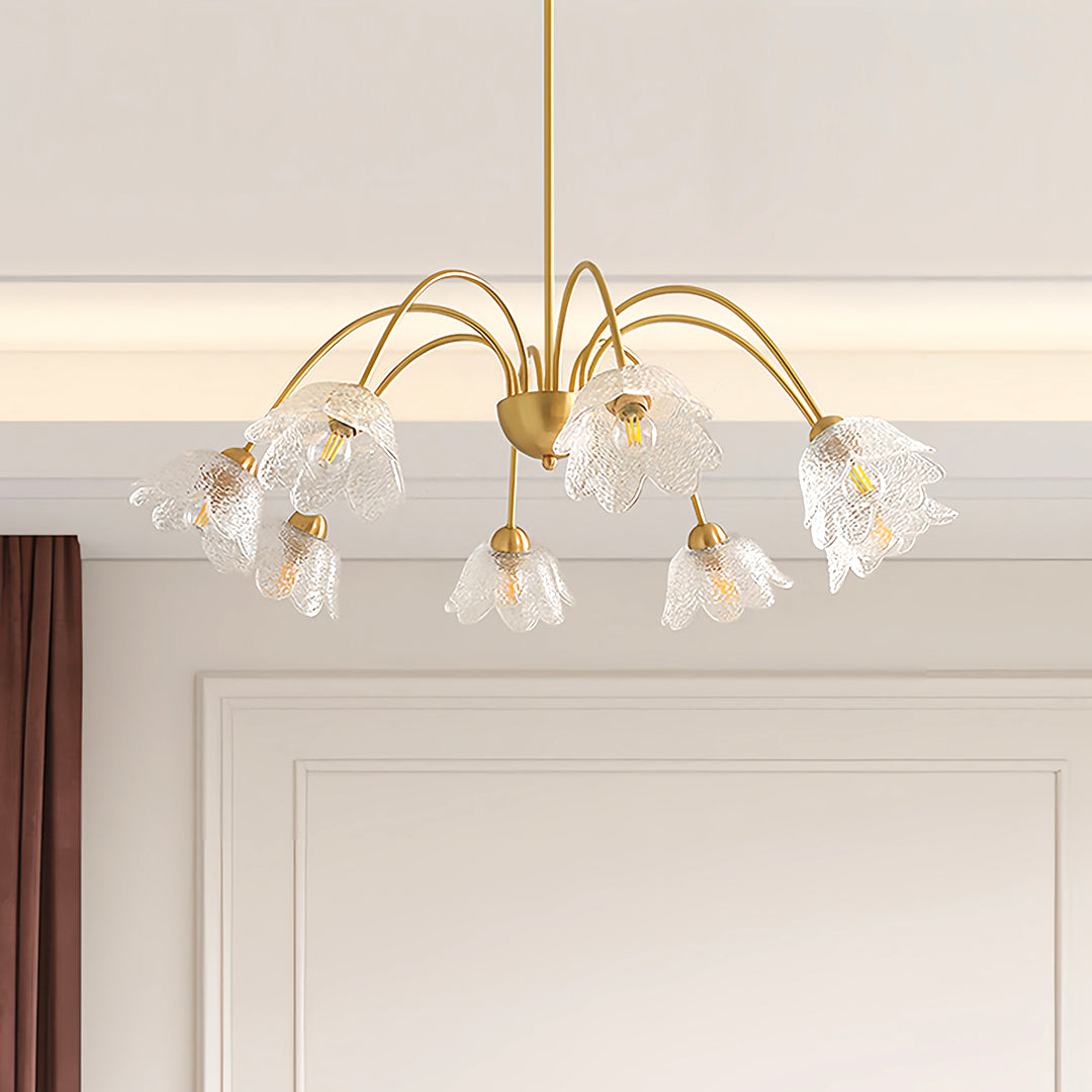 French Style Glass Shades Flower Chandelier Clear Ceiling Light