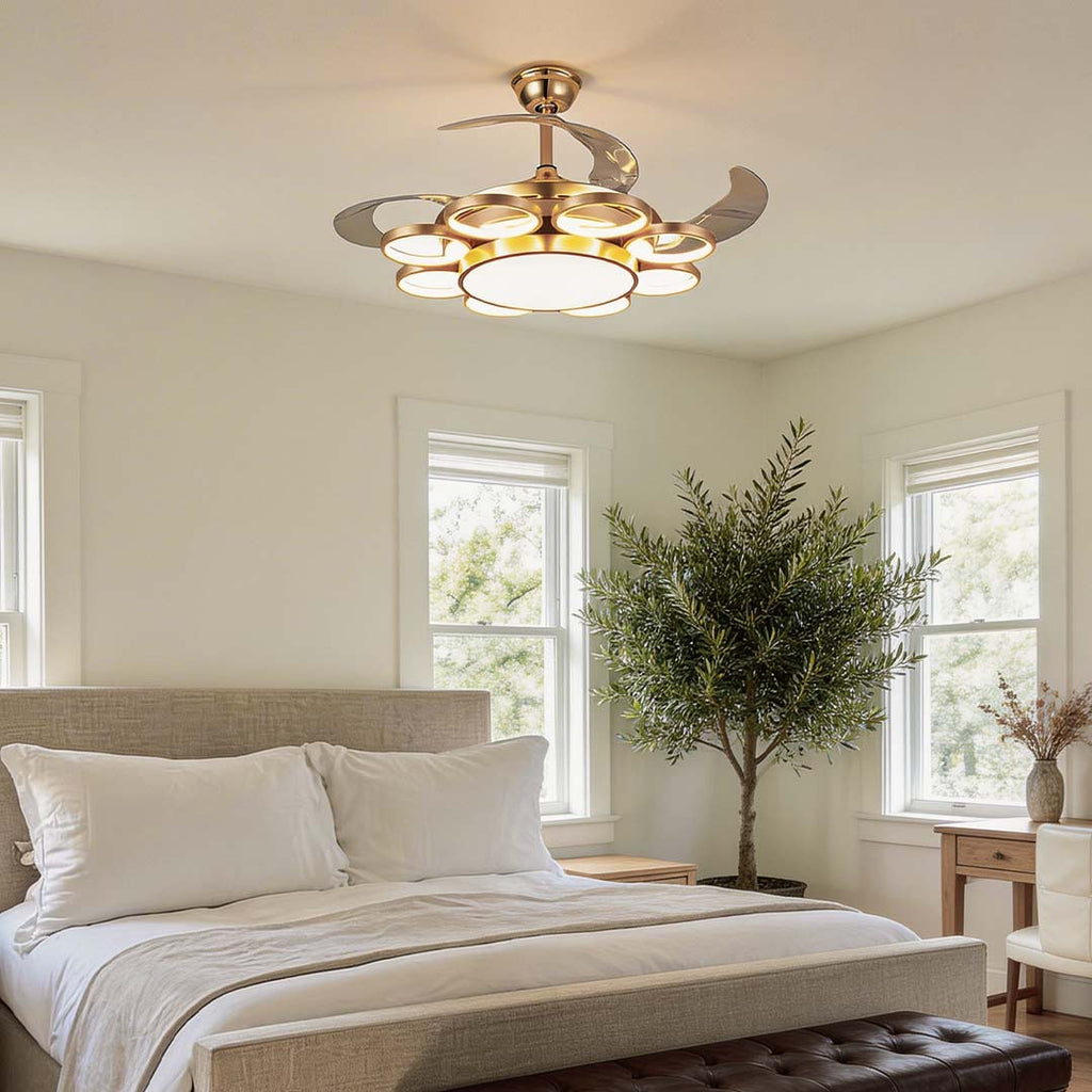 Modern Gold Ceiling Fan with Silent LED Light - Stylish Home Decor, Energy Efficient, Quiet Operation