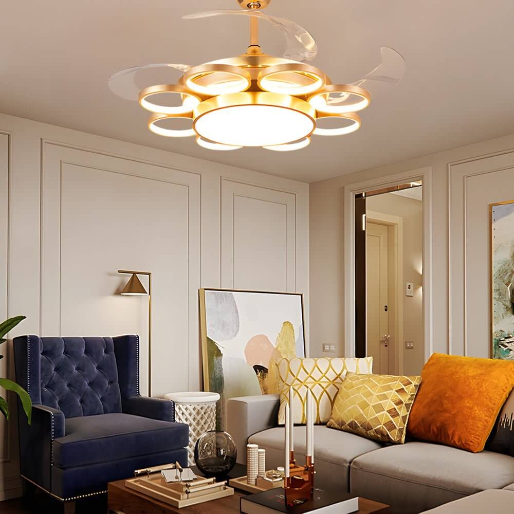 Modern Gold Ceiling Fan with Light - Silent LED Lamp, Energy Efficient, Stylish Home Decor