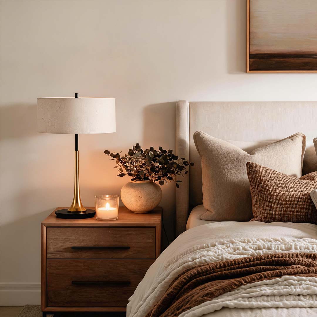 Elegant Modern Fabric Table Lamp with Metal Base and LED Bulb - Stylish Home Lighting