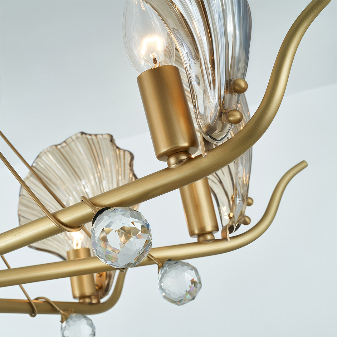 Shell Chandeliers Modern Copper Glass Ceiling Light - Elegant Lighting Fixture for Home Decor, Contemporary Design, Stylish Pendant Lamp, Unique Shell Shape, Warm Glow Illumination