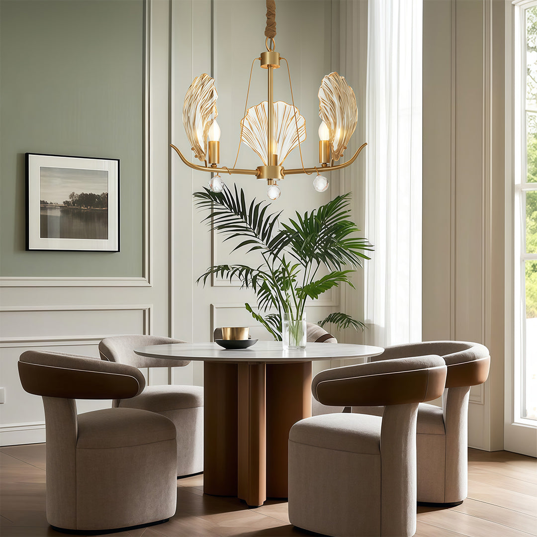 Shell Chandeliers Modern Copper Glass Ceiling Light - Elegant Lighting Fixture for Home Decor, Contemporary Design, Stylish Pendant Lamp, Unique Shell Shape, Warm Glow Illumination