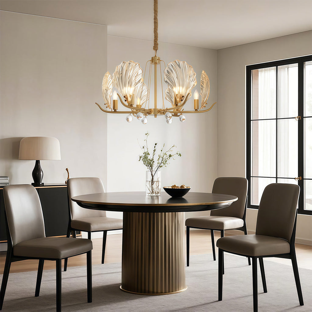 Shell Chandeliers Modern Copper Glass Ceiling Light - Elegant Lighting Fixture for Home Decor, Contemporary Design, Stylish Pendant Lamp, Unique Shell Shape, Warm Glow Illumination