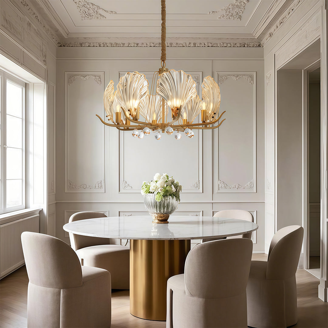 Shell Chandeliers Modern Copper Glass Ceiling Light - Elegant Lighting Fixture for Home Decor, Contemporary Design, Stylish Pendant Lamp, Unique Shell Shape, Warm Glow Illumination