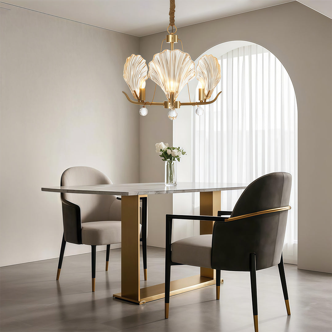 Shell Chandeliers Modern Copper Glass Ceiling Light - Elegant Lighting Fixture for Home Decor, Contemporary Design, Stylish Pendant Lamp, Unique Shell Shape, Warm Glow Illumination