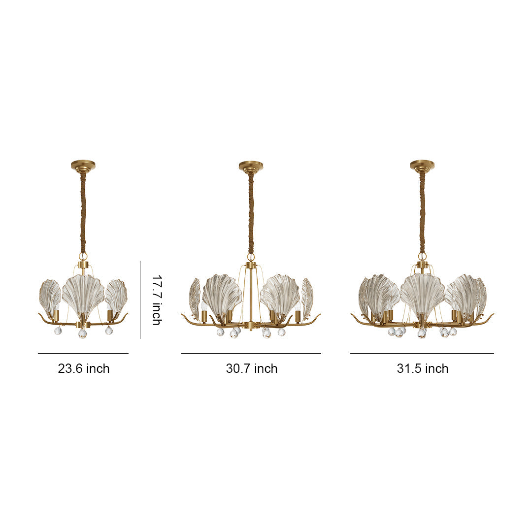 Shell Chandeliers Modern Copper Glass Ceiling Light - Elegant Lighting Fixture for Home Decor, Contemporary Design, Stylish Pendant Lamp, Unique Shell Shape, Warm Glow Illumination