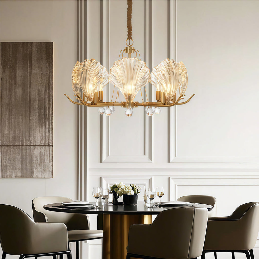 Shell Chandeliers Modern Copper Glass Ceiling Light - Elegant Lighting Fixture for Home Decor, Contemporary Design, Stylish Pendant Lamp, Unique Shell Shape, Warm Glow Illumination