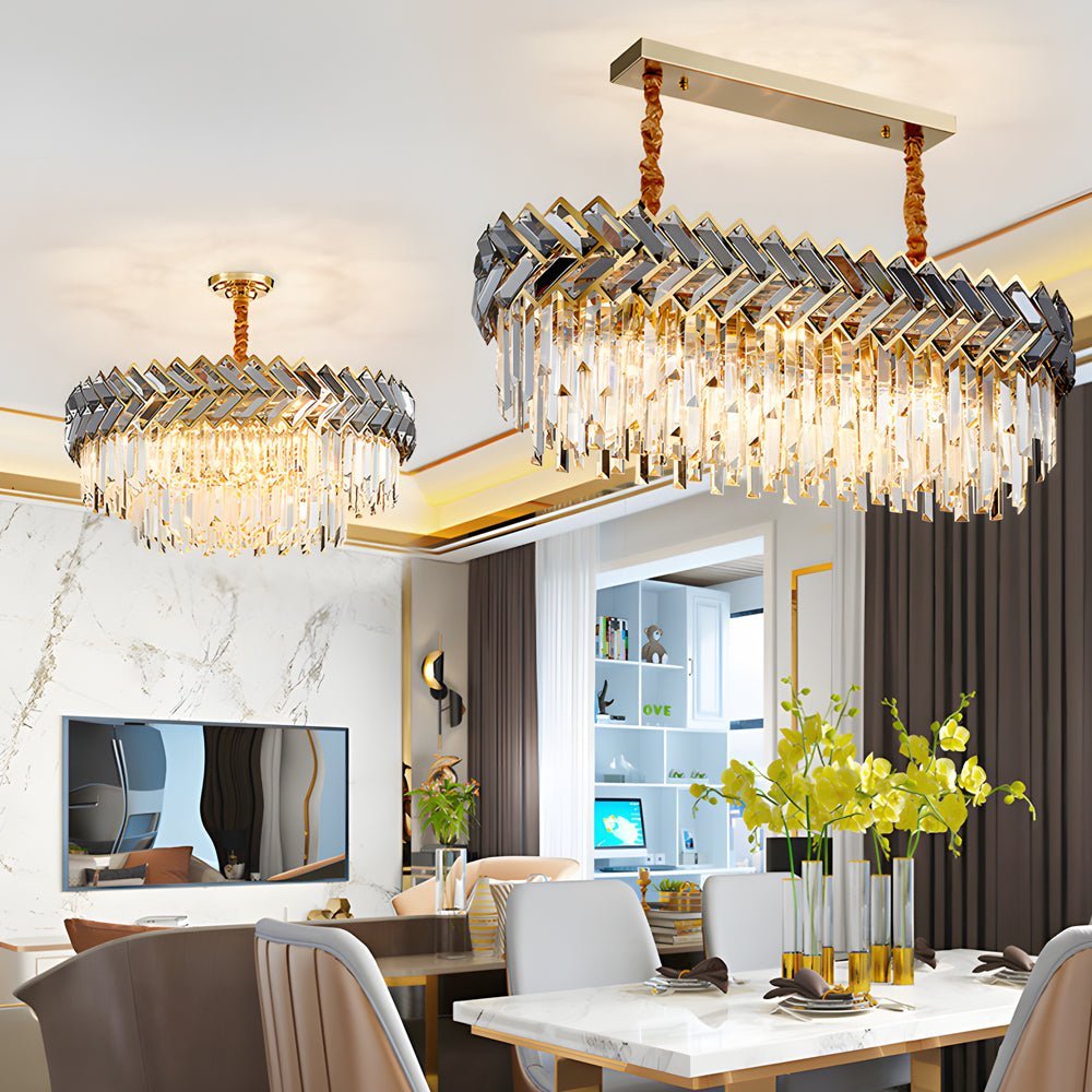 Modern LED Dimmable Crystal Chandelier - Round & Rectangle Design