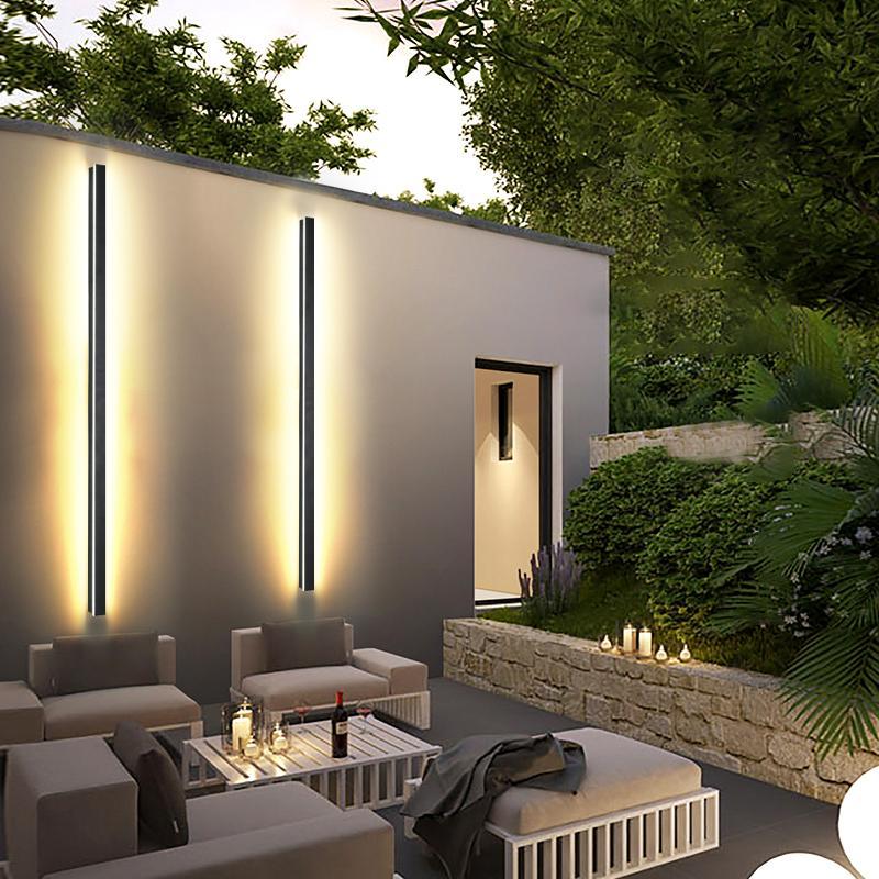 Modern Linear Outdoor Wall Sconce LED Black Lamp Minimalist Design