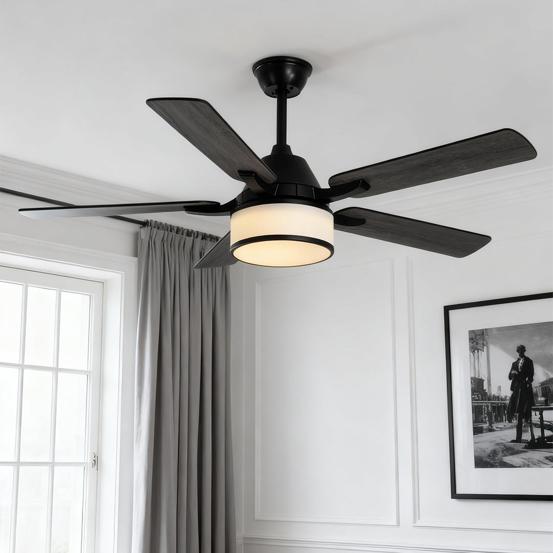 European Retro Ceiling Fan with Lights - Fabric Shade Lamp