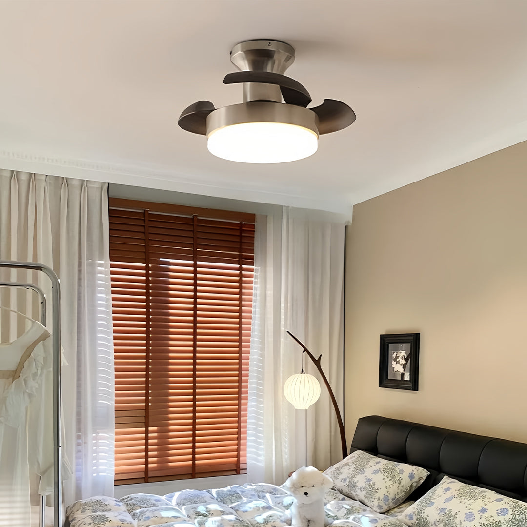 Silver Ceiling Fan with Light - French Retro 3-Blade Lamp Design