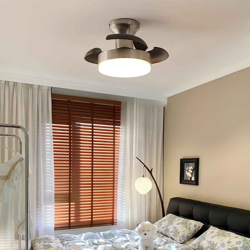 Silver Retro 3-Blade Ceiling Fan with Light - French Hardware Design