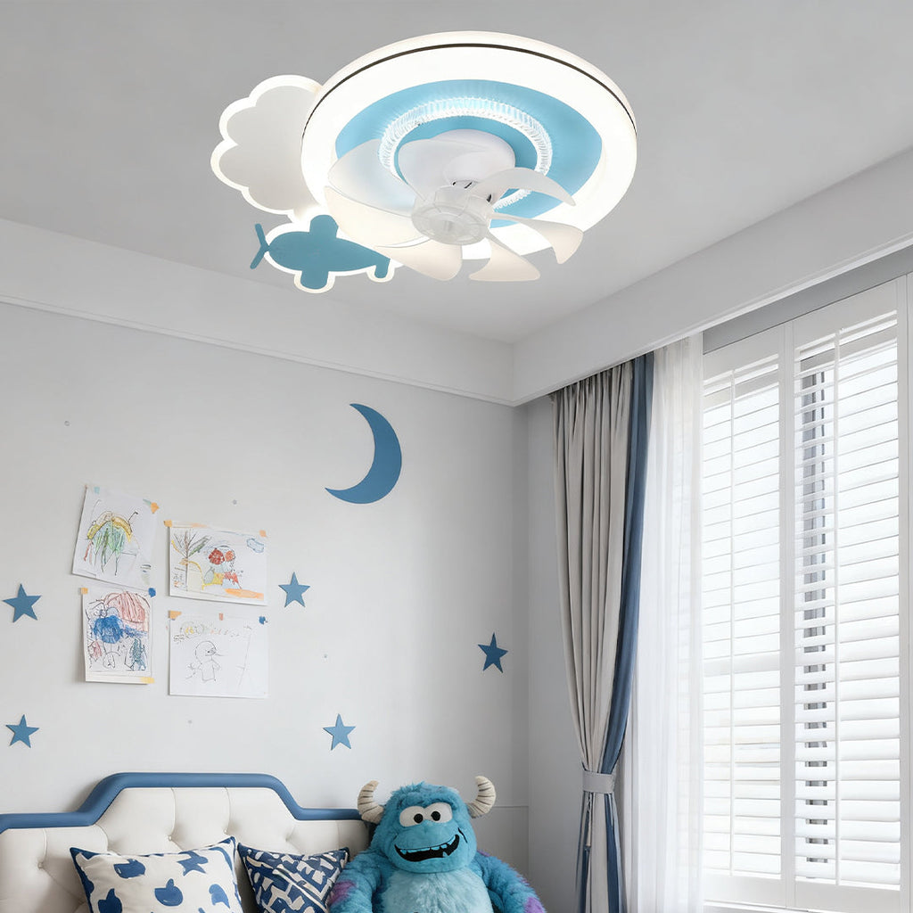 Children's Ceiling Fan with Lights Quiet Motor Blue White Lamp