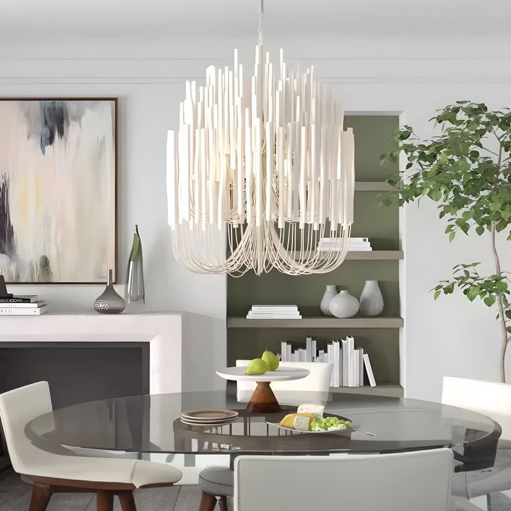 Organic Stick Chandelier - White Painted Wooden Ceiling Light