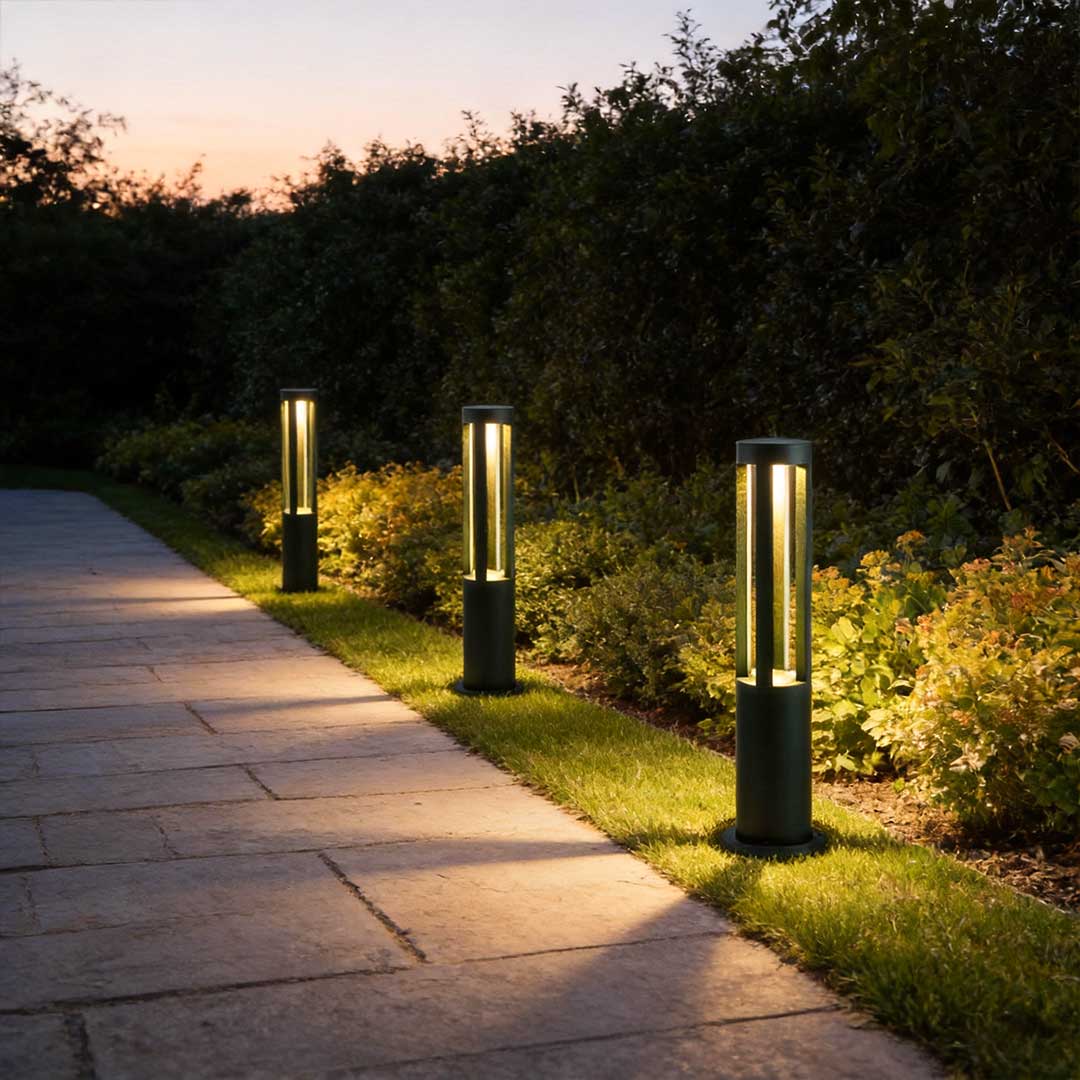 Modern Circular LED Bollard Light Fixture for Exterior Use