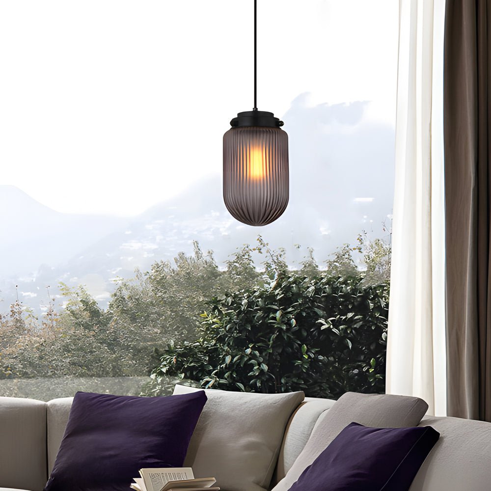 Modern Ribbed Glass Pinecone Pendant Light - Smoke Gray 1-Light Fixture