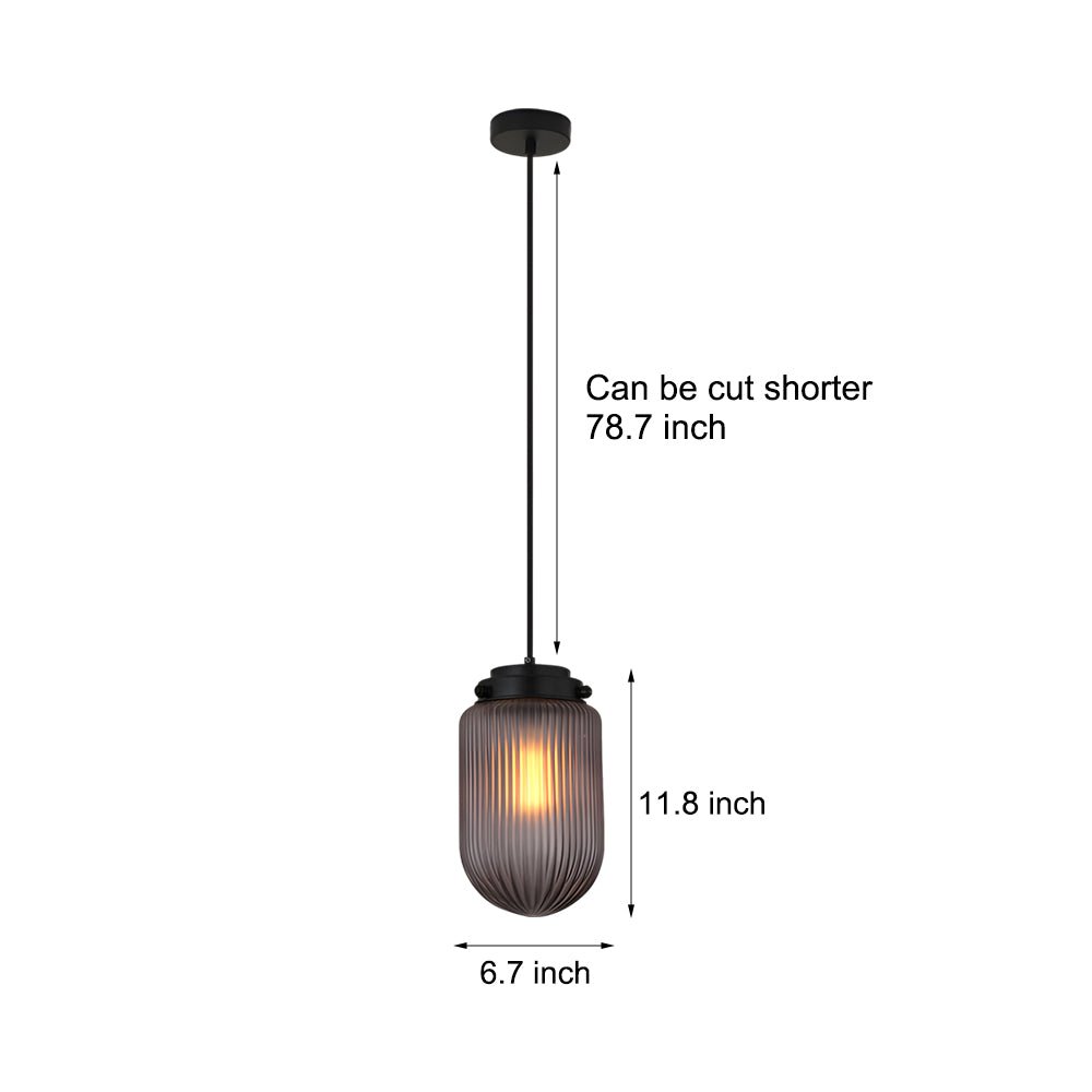 Modern Ribbed Glass Pinecone Pendant Light - Smoke Gray 1-Light Fixture