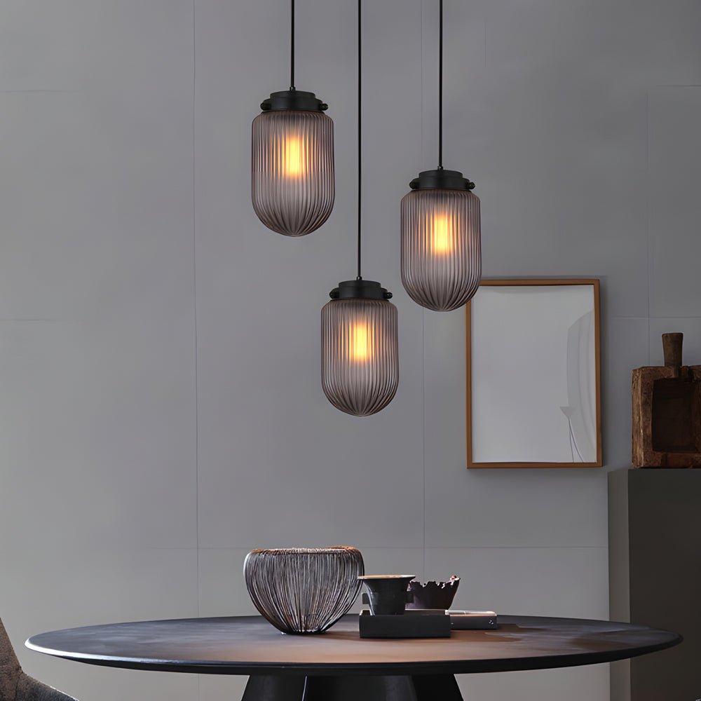 Modern Ribbed Glass Pinecone Pendant Light - Smoke Gray 1-Light Fixture