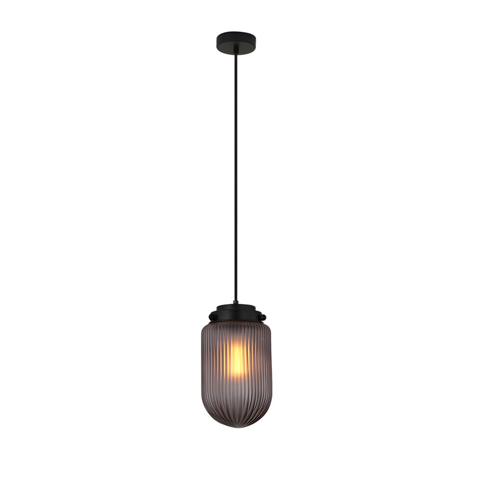 Modern Ribbed Glass Pinecone Pendant Light - Smoke Gray 1-Light Fixture