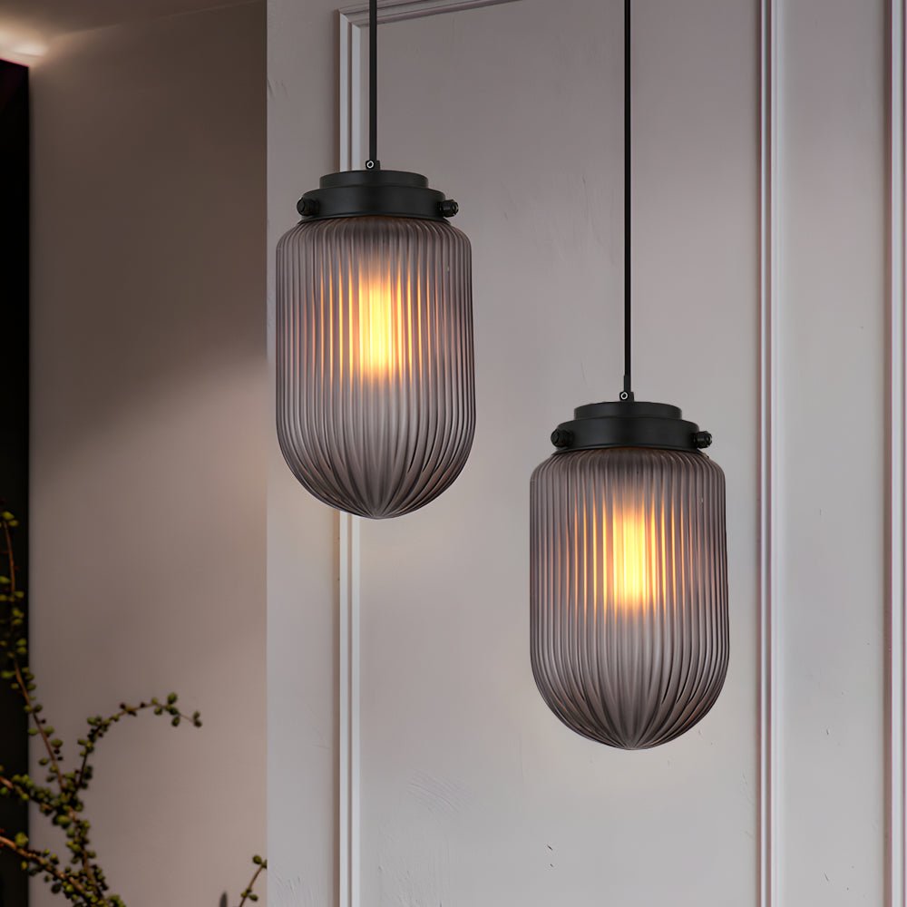 Modern Ribbed Glass Pinecone Pendant Light - Smoke Gray 1-Light Fixture