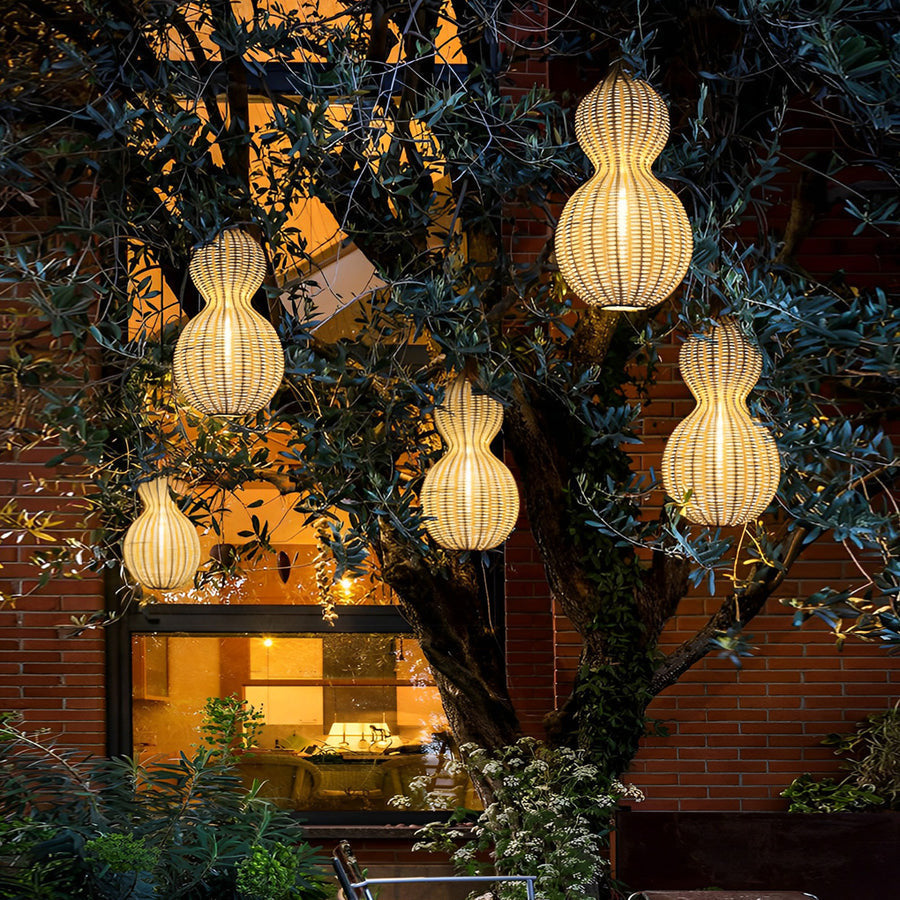 Modern Woven Rattan Gourd Pendant Light - Country Style Hanging Ceiling Fixture