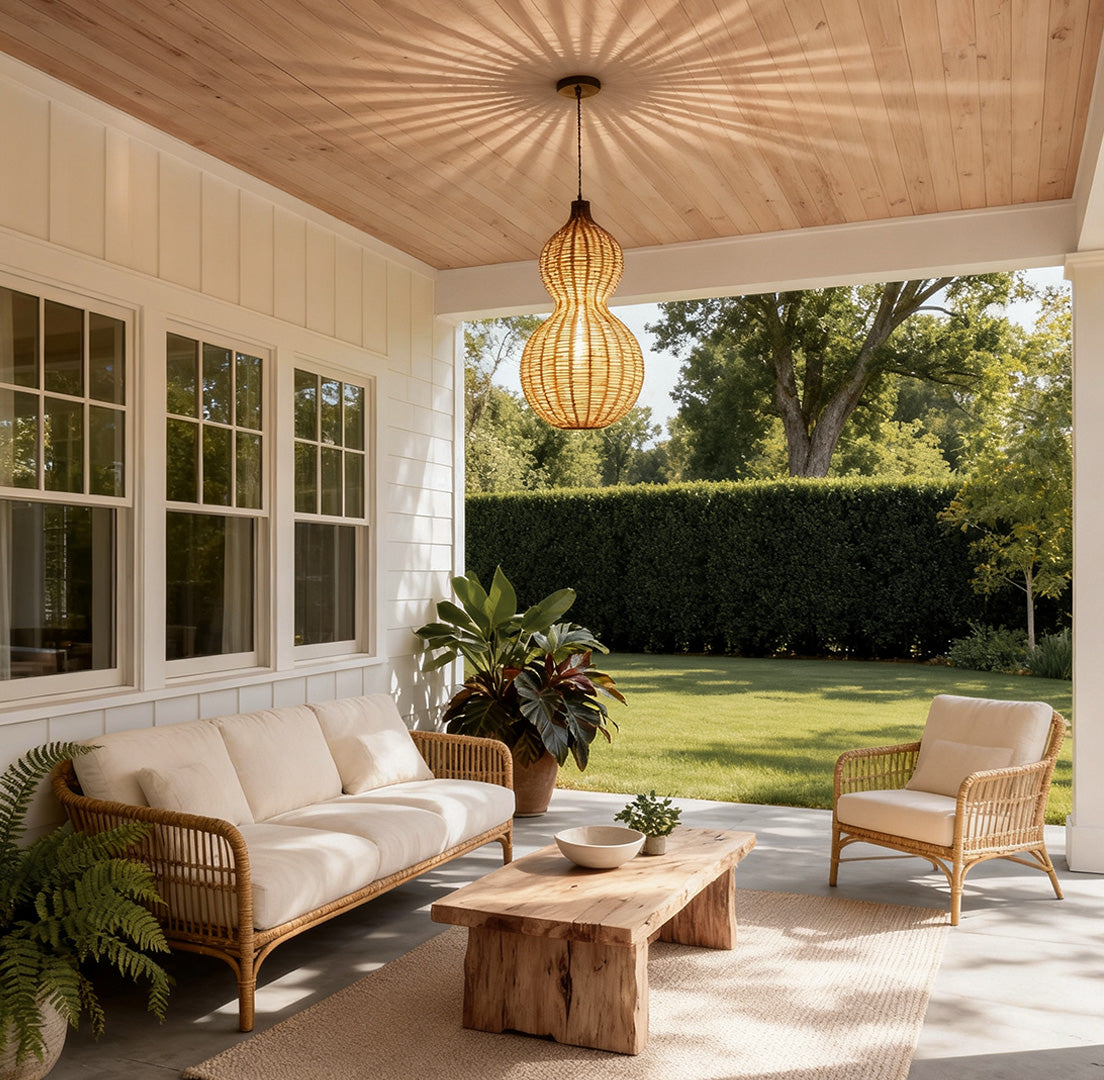 Modern Woven Rattan Gourd Pendant Light - Country Style Hanging Ceiling Fixture