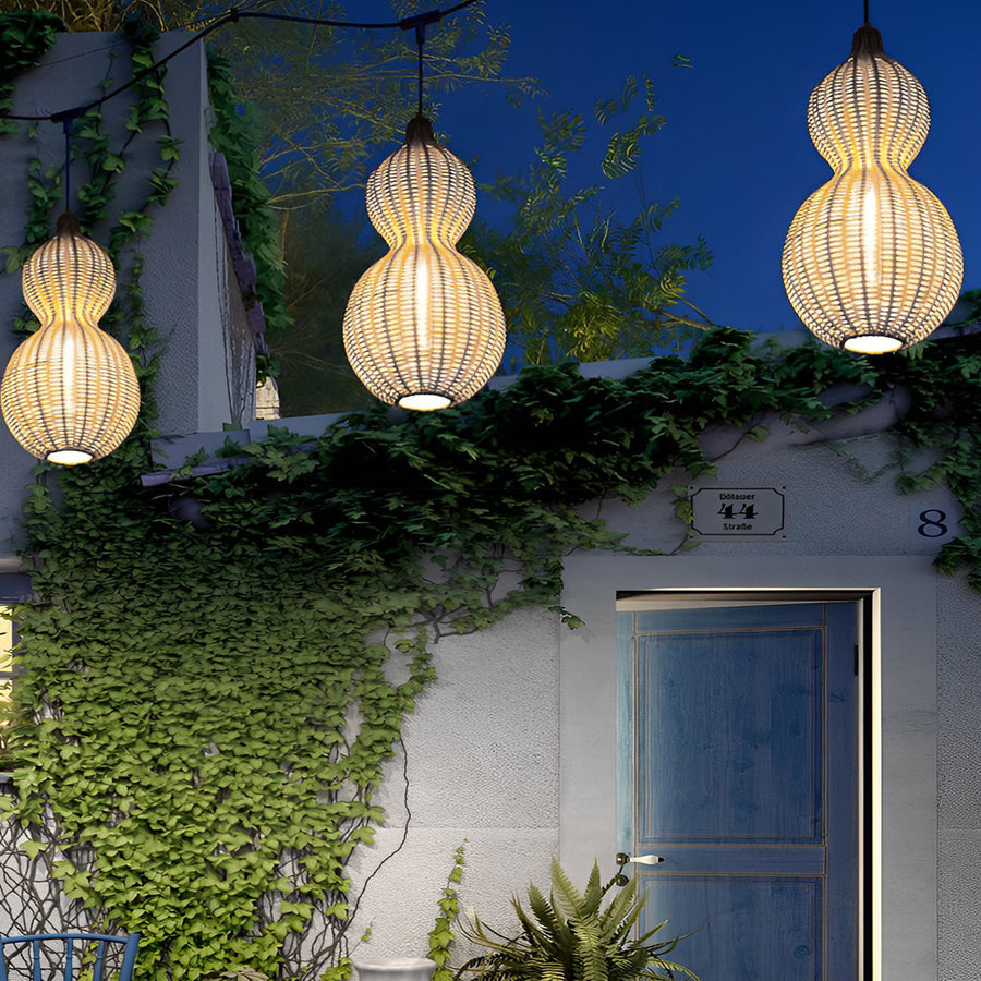 Modern Woven Rattan Gourd Pendant Light - Country Style Hanging Ceiling Fixture