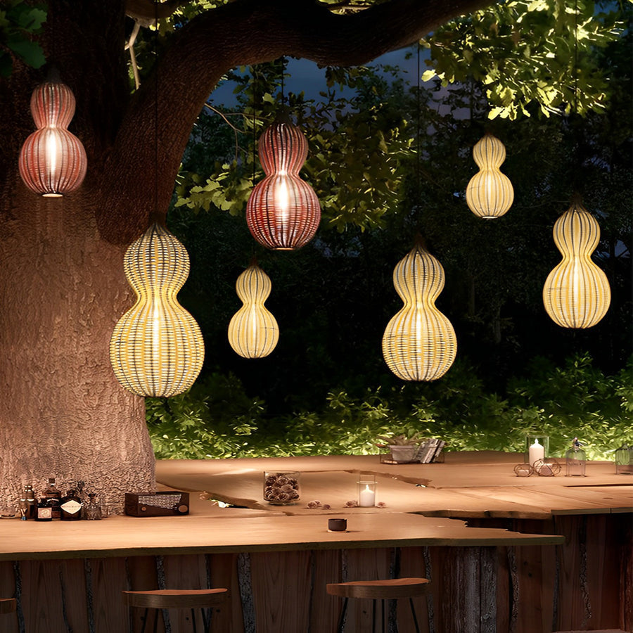 Modern Woven Rattan Gourd Pendant Light - Country Style Hanging Ceiling Fixture