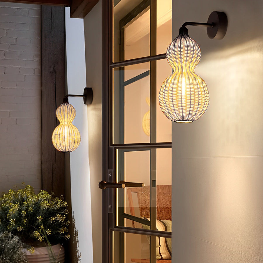 Modern Woven Rattan Gourd Pendant Light - Country Style Hanging Ceiling Fixture