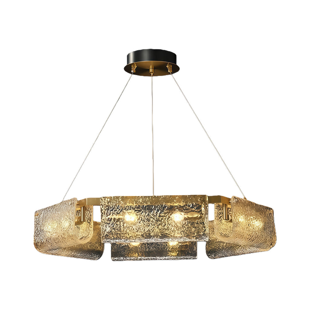 Rectangular Glass Chandelier - Luxury Brass Ceiling Light, Italian Design, Elegant Modern Lighting