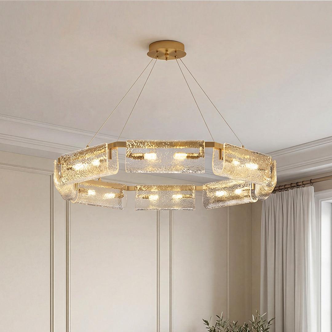 Rectangular Glass Chandelier - Luxury Brass Ceiling Light, Italian Design, Elegant Modern Lighting