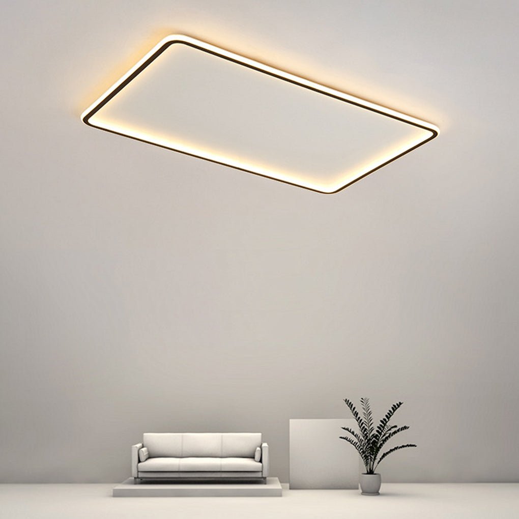 Modern Black Rectangular Flush Mount Ceiling Light with Remote Control