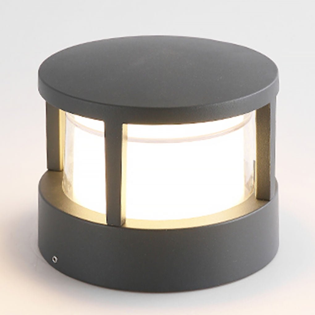 Modern Round Outdoor Post Light with Double-Layered Lampshade