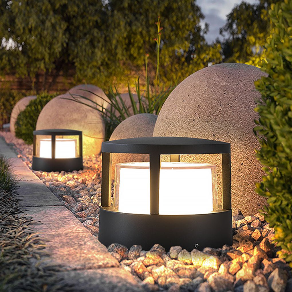 Modern Round Outdoor Post Light - Double-Layered Lampshade Design, Waterproof Elegant Illumination for Patios and Gardens