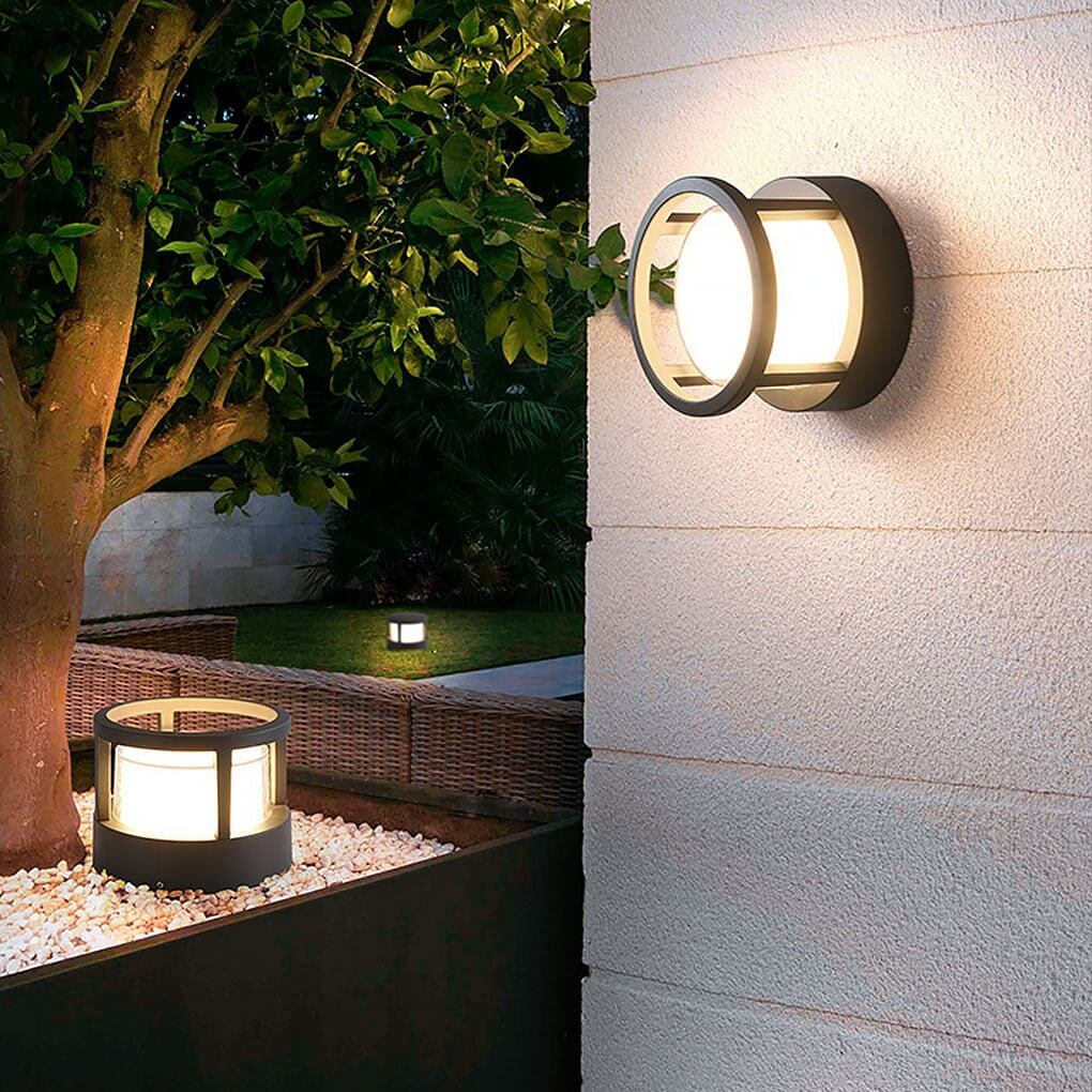 Modern Round Outdoor Post Light with Double-Layered Lampshade