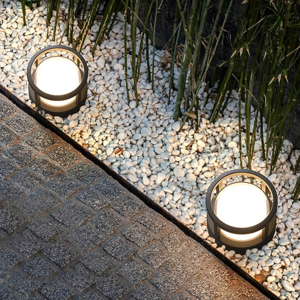 Modern Round Outdoor Post Light - Double-Layered Lampshade Design, Waterproof Elegant Illumination for Patios and Gardens