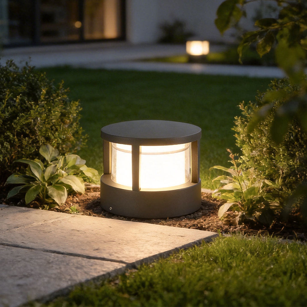 Modern Round Outdoor Post Light - Double-Layered Lampshade Design, Waterproof Elegant Illumination for Patios and Gardens