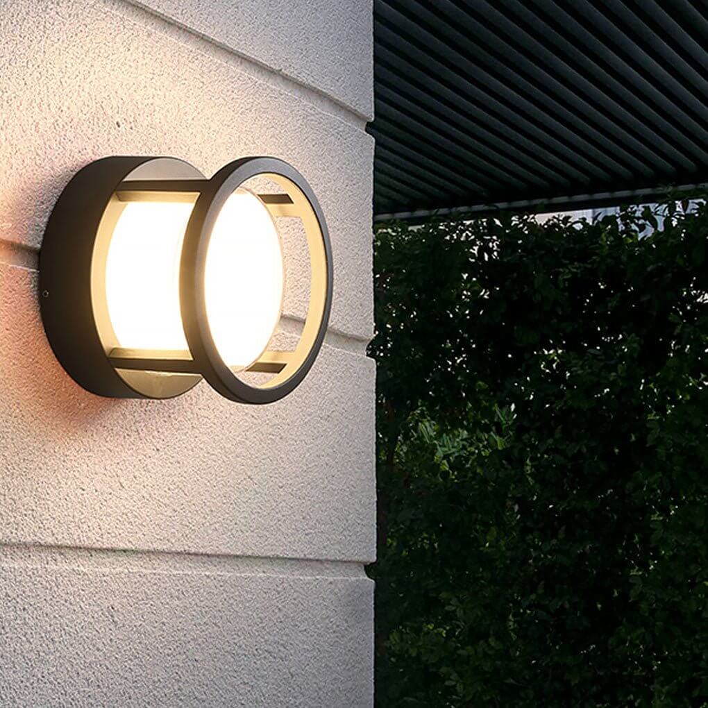 Modern Round Outdoor Post Light with Double-Layered Lampshade