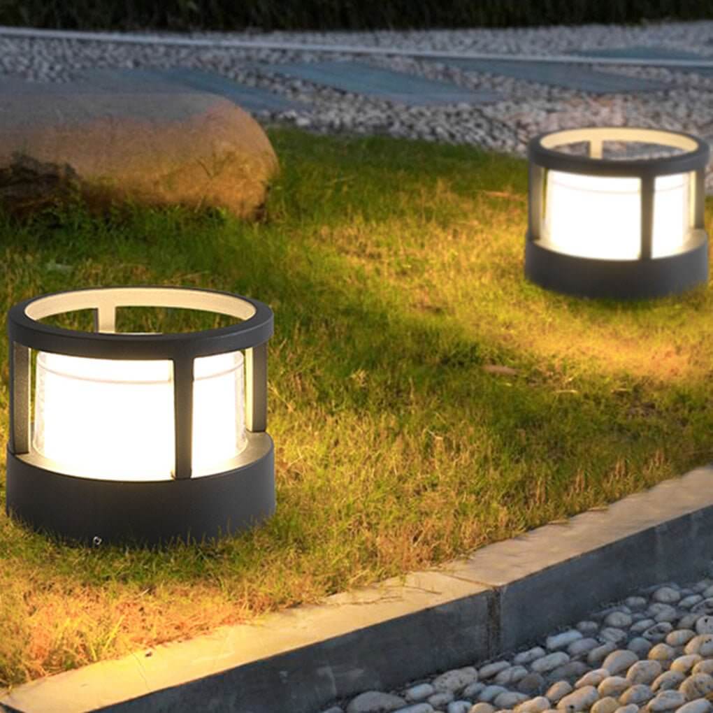 Modern Round Outdoor Post Light - Double-Layered Lampshade Design, Waterproof Elegant Illumination for Patios and Gardens